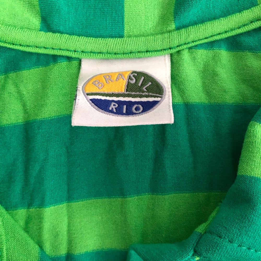 Brasil Rio Striped Collared Green Patch Polo Shir… - image 5